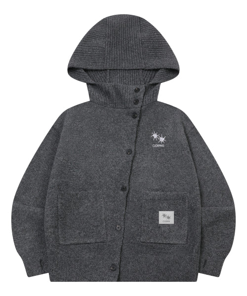 BUTTON HOODIE KNIT CARDIGAN - 2 COLORS CHARCOAL