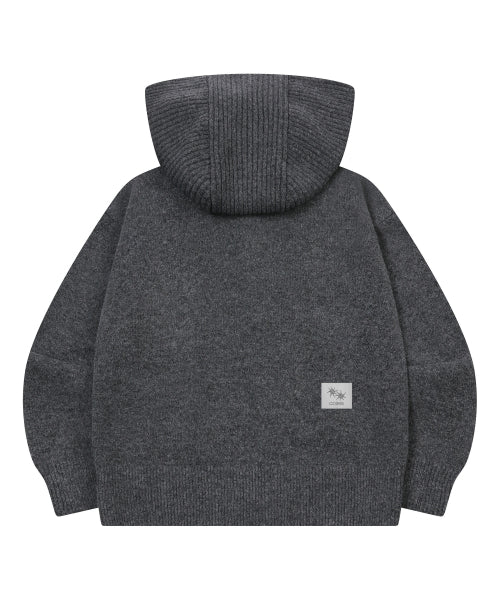 BUTTON HOODIE KNIT CARDIGAN - 2 COLORS CHARCOAL