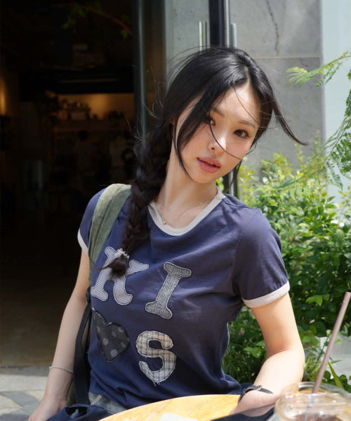 KISS MAR APPLIQUE LOGO T-SHIRT - 2 COLORS NAVY