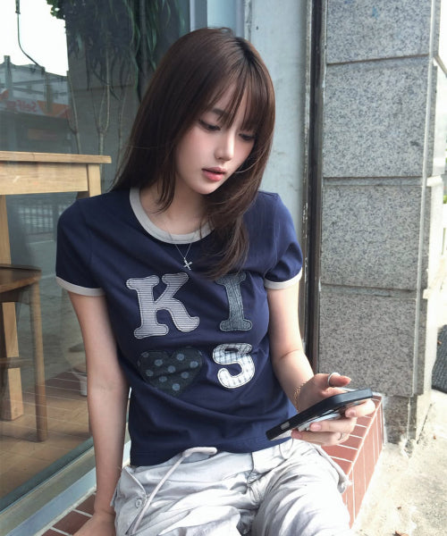 KISS MAR APPLIQUE LOGO T-SHIRT - 2 COLORS NAVY