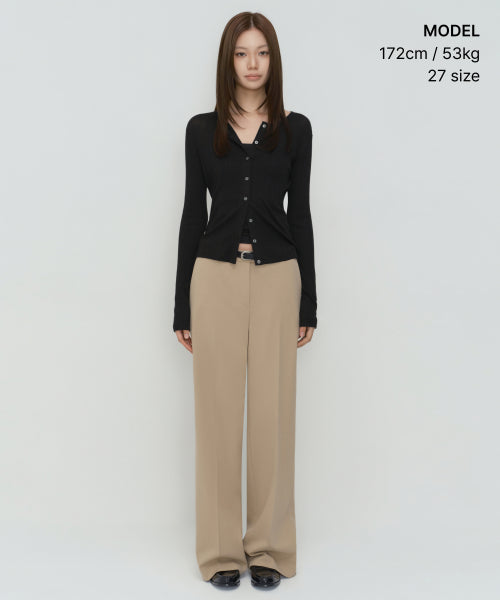 WOMENS WIDE HIDDEN BANDING SLACKS #韓韶禧同款! - 4 COLORS BEIGE
