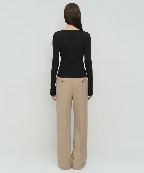 WOMENS WIDE HIDDEN BANDING SLACKS #韓韶禧同款! - 4 COLORS BEIGE