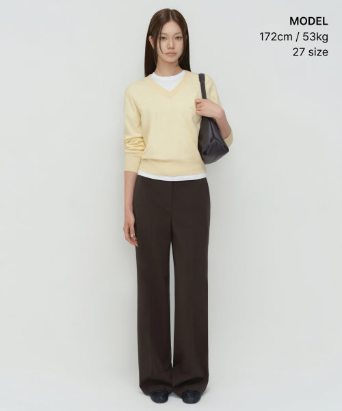 WOMENS WIDE HIDDEN BANDING SLACKS #韓韶禧同款! - 4 COLORS BROWN
