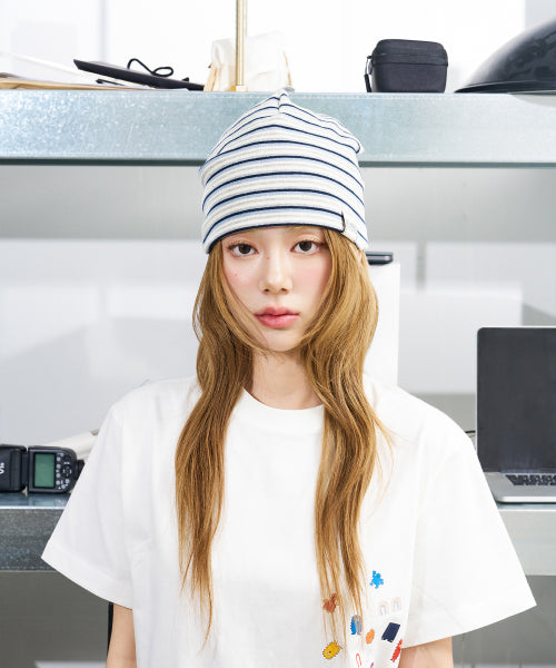 NN LABEL STRIPE BEANIE - 9 COLORS NAVY