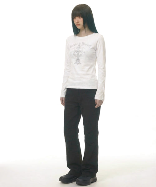 CROSS LETTERING SHOULDER SLEEVE LONG IVORY