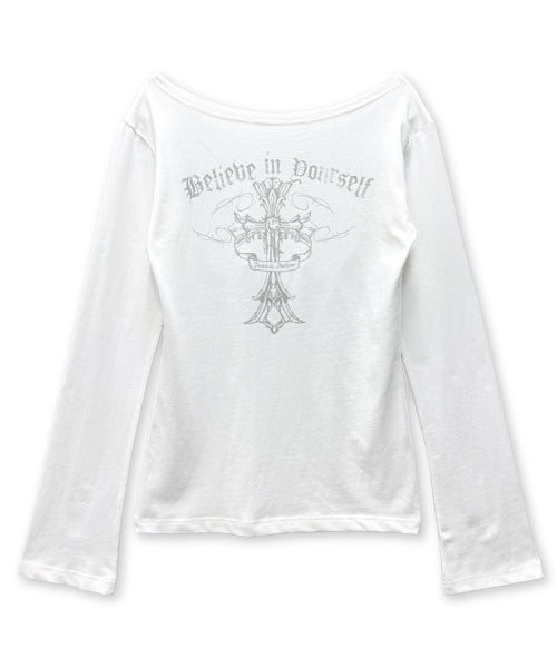 CROSS LETTERING SHOULDER SLEEVE LONG IVORY