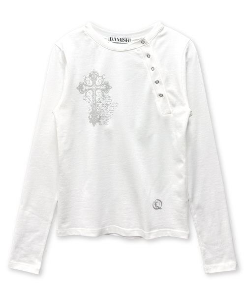 TEE CROSS ASYMMETRY BUTTON SLEEVE LONG - 2 COLORS IVORY