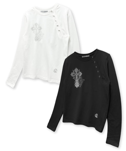 TEE CROSS ASYMMETRY BUTTON SLEEVE LONG - 2 COLORS BLACK