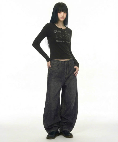 1986 LETTERING BUTTON SLEEVE LONG BLACK