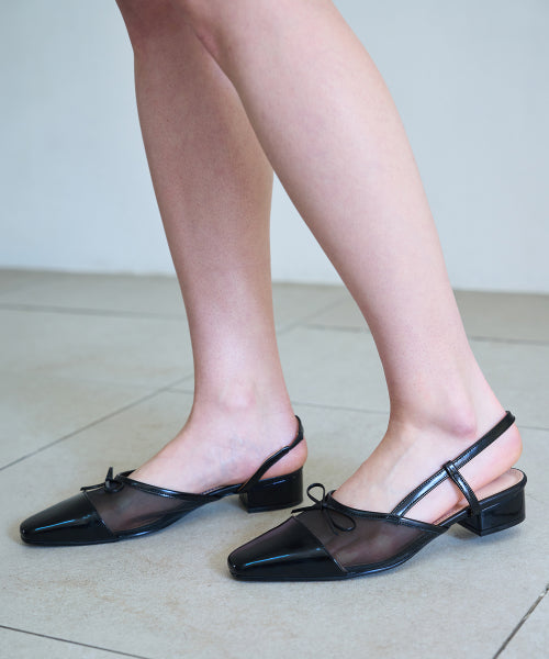 ODETTE MESH RIBBON SLINGBACK 3CM BLACK