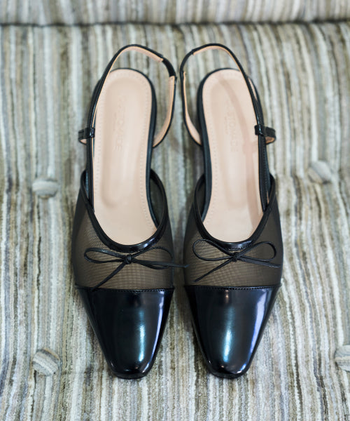 ODETTE MESH RIBBON SLINGBACK 3CM BLACK