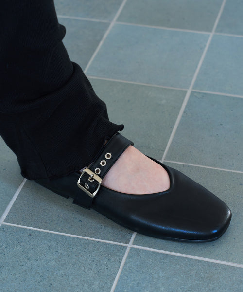 BUCKLE MARY JANE FLAT SHOES BLACK