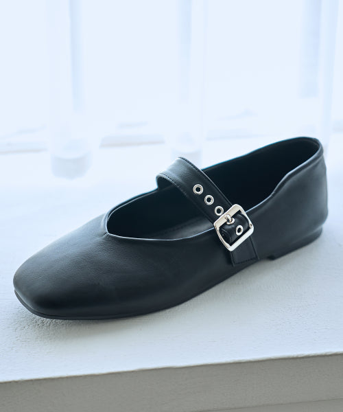 BUCKLE MARY JANE FLAT SHOES BLACK