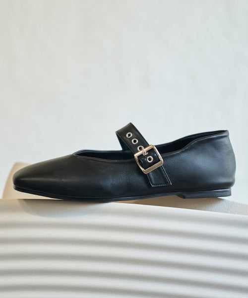 BUCKLE MARY JANE FLAT SHOES BLACK