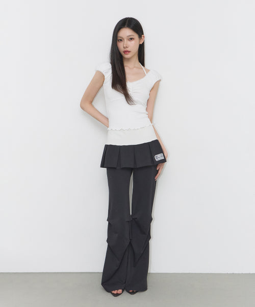 PLEATS SKIRT PANTS - 3 COLORS BLACK