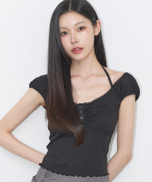 BUTTON HALTER SLEEVELESS - 4 COLORS BLACK
