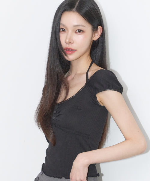 BUTTON HALTER SLEEVELESS - 4 COLORS BLACK