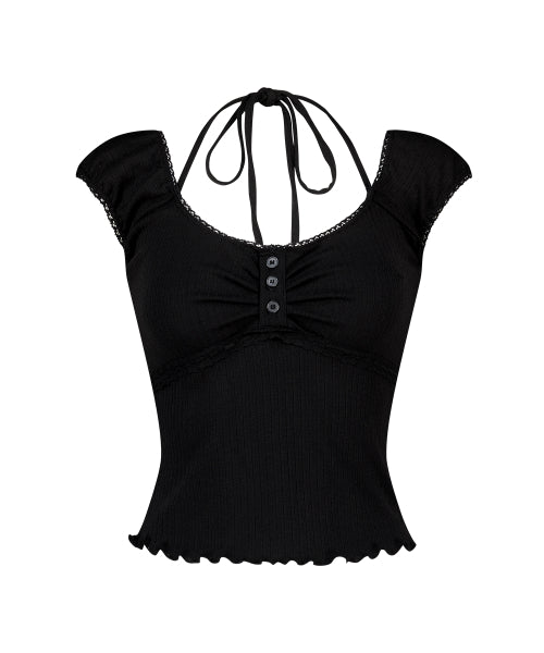 BUTTON HALTER SLEEVELESS - 4 COLORS BLACK
