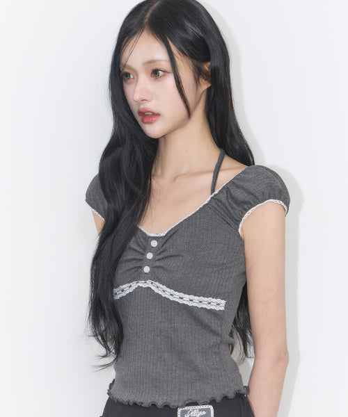 BUTTON HALTER SLEEVELESS - 4 COLORS CHARCOAL