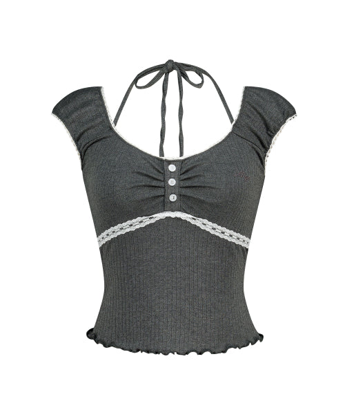 BUTTON HALTER SLEEVELESS - 4 COLORS CHARCOAL