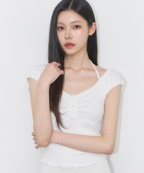 BUTTON HALTER SLEEVELESS - 4 COLORS WHITE