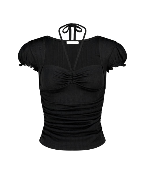 SHIRRING HALTER TOP PINK - 3 COLORS BLACK