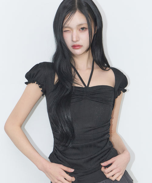 SHIRRING HALTER TOP PINK - 3 COLORS BLACK