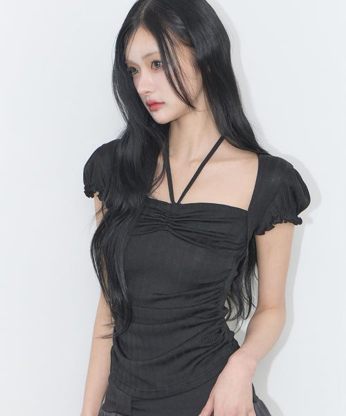 SHIRRING HALTER TOP PINK - 3 COLORS BLACK