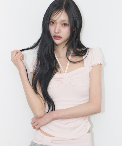SHIRRING HALTER TOP PINK - 3 COLORS PINK