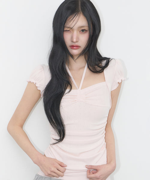 SHIRRING HALTER TOP PINK - 3 COLORS PINK