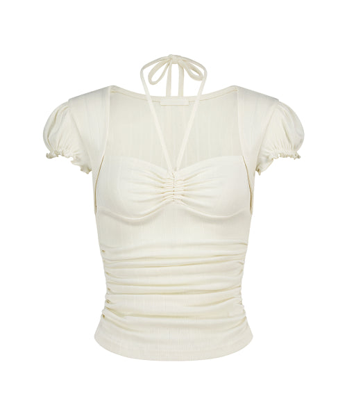 SHIRRING HALTER TOP PINK - 3 COLORS IVORY