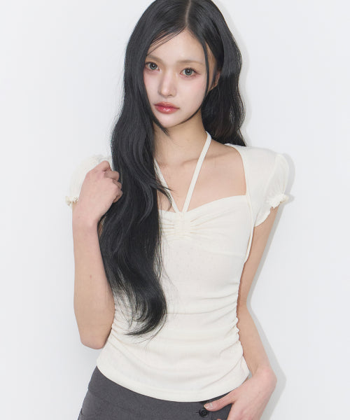 SHIRRING HALTER TOP PINK - 3 COLORS IVORY