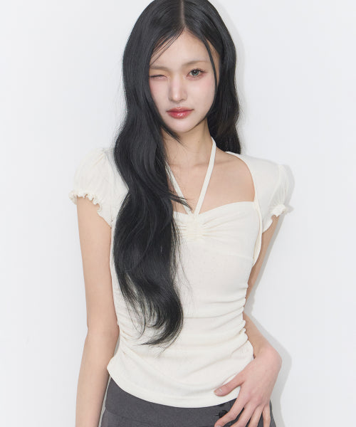 SHIRRING HALTER TOP PINK - 3 COLORS IVORY