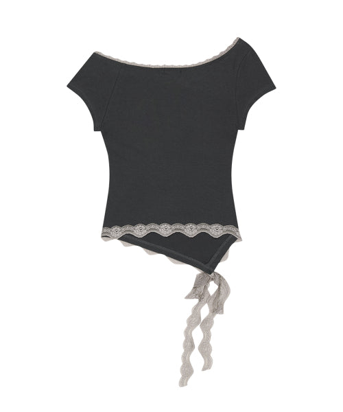 LACE SHIRRING TOP - 3 COLORS CHARCOAL