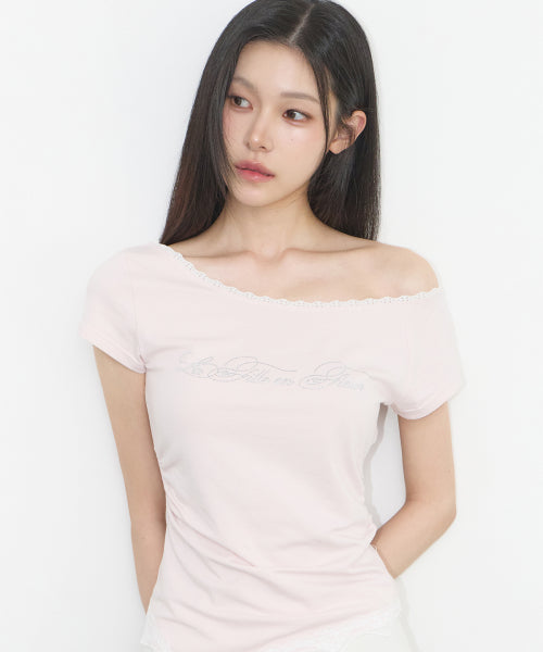 LACE SHIRRING TOP - 3 COLORS PINK