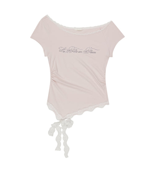 LACE SHIRRING TOP - 3 COLORS PINK