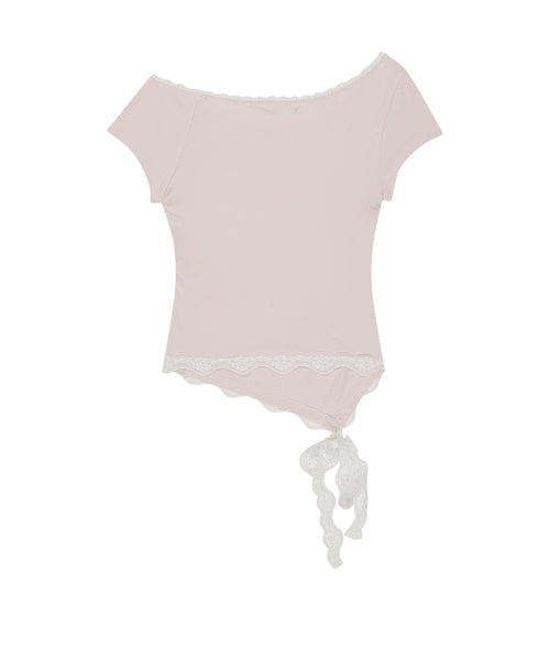 LACE SHIRRING TOP - 3 COLORS PINK