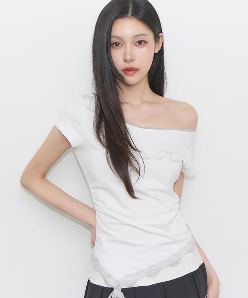 LACE SHIRRING TOP - 3 COLORS WHITE