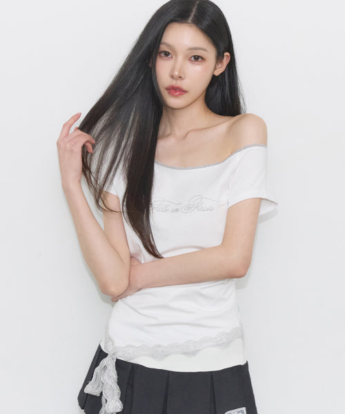 LACE SHIRRING TOP - 3 COLORS WHITE