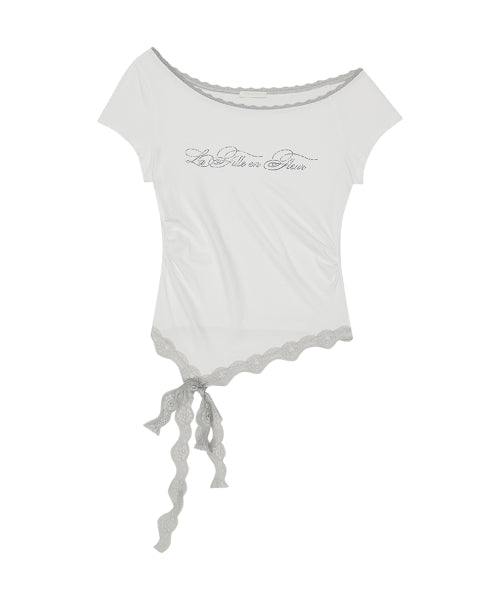 LACE SHIRRING TOP - 3 COLORS WHITE