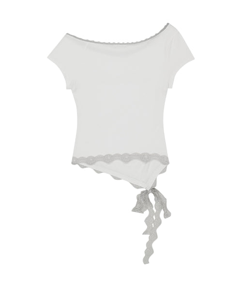 LACE SHIRRING TOP - 3 COLORS WHITE