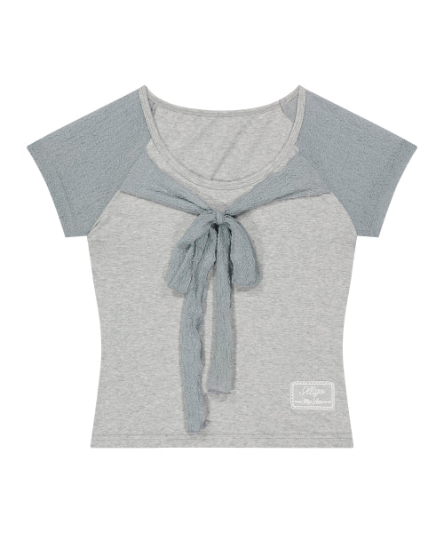 LACE RIBBON T-SHIRT - 3 COLORS MELANGE GREY