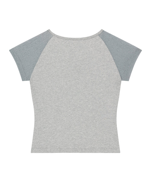 LACE RIBBON T-SHIRT - 3 COLORS MELANGE GREY