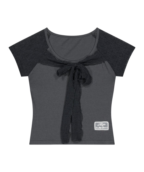 LACE RIBBON T-SHIRT - 3 COLORS CHARCOAL