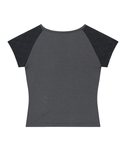 LACE RIBBON T-SHIRT - 3 COLORS CHARCOAL
