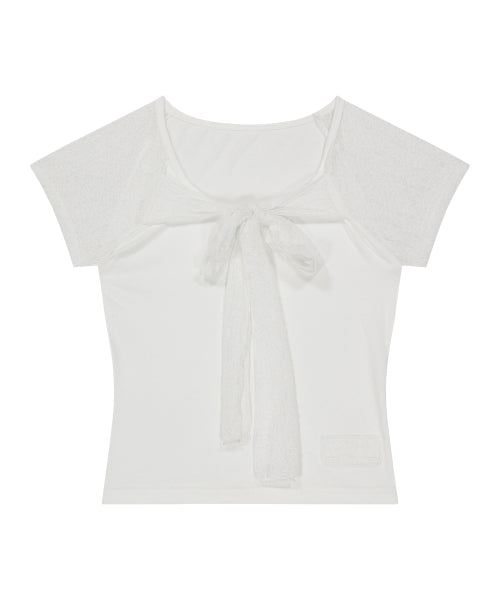 LACE RIBBON T-SHIRT - 3 COLORS WHITE