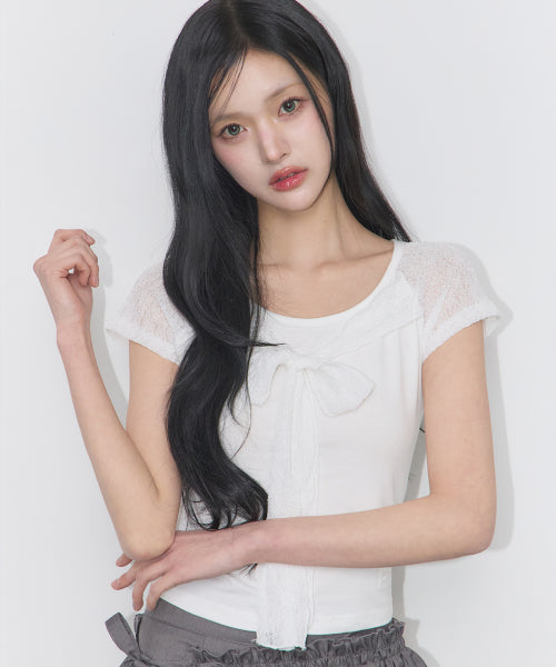 LACE RIBBON T-SHIRT - 3 COLORS WHITE