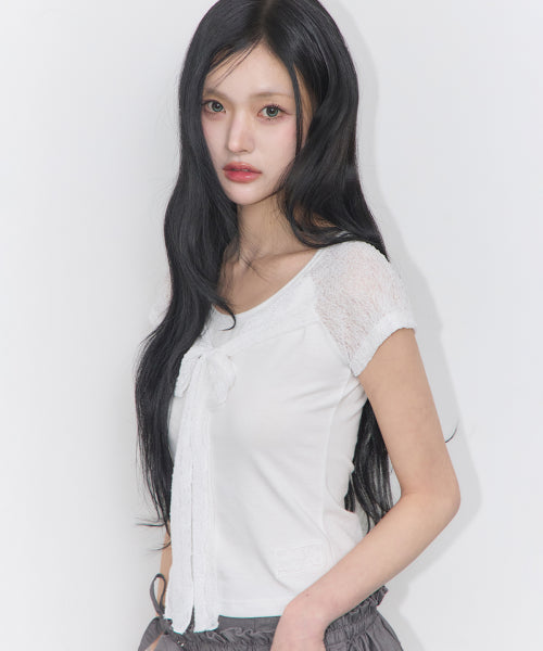 LACE RIBBON T-SHIRT - 3 COLORS WHITE