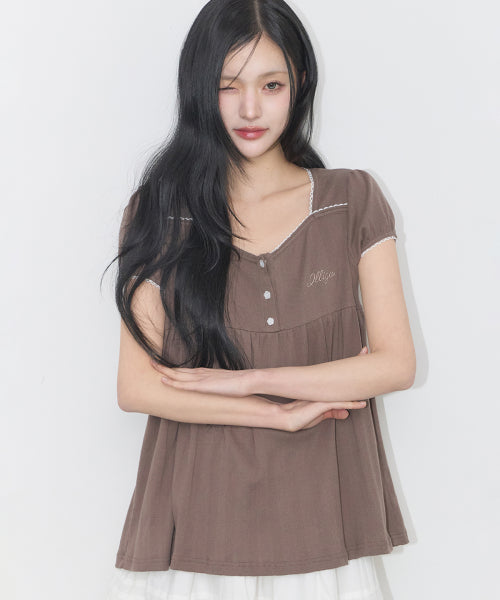 SHIRRING TOP BROWN - 4 COLORS BROWN