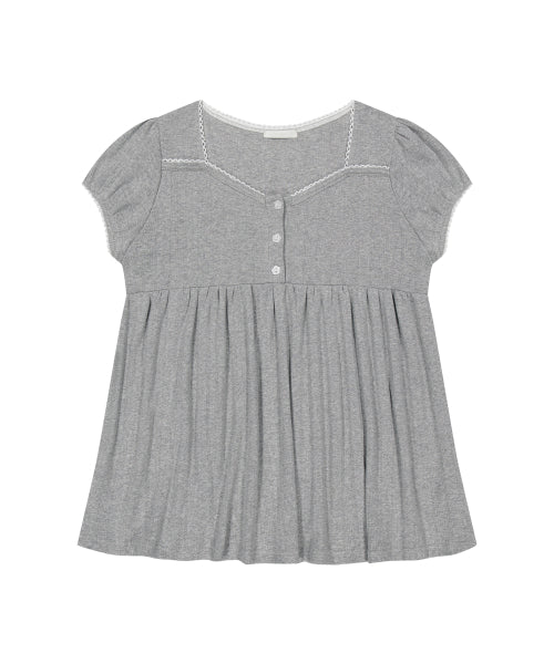 SHIRRING TOP BROWN - 4 COLORS MELANGE GREY